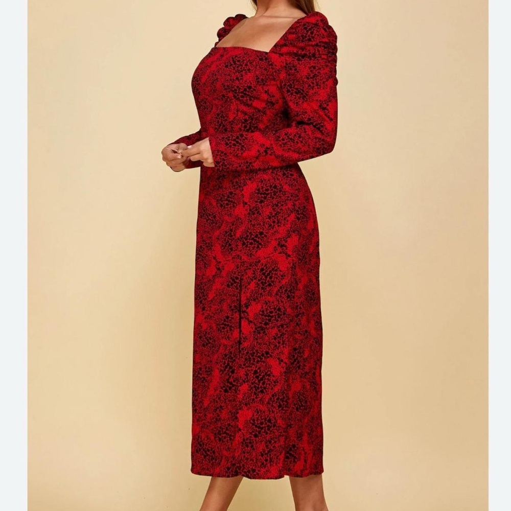 LEITH Red And Black Midi Dress